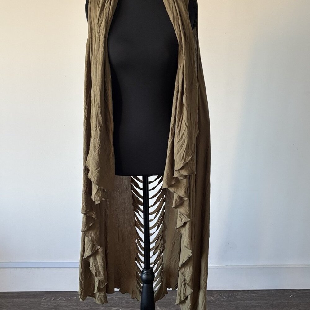 Ashro Open Front Cardigan Vest ONE SIZE MISSY Olive Green Slashed Boho NWT - Picture 12 of 12